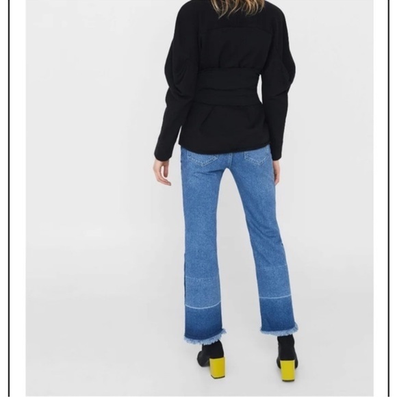 Mango Flared Snap Leg Cropped Wide Jeans - Picture 2 of 8